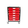 Storsystem Commercial Grade Mobile Bin Storage Cart with 6 Red High Impact Polystyrene Bins/Trays CE2100DG-6SPR